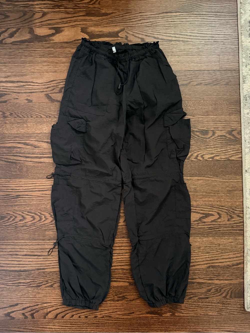 Black Cargo Jogger Pants with Drawstring Waist